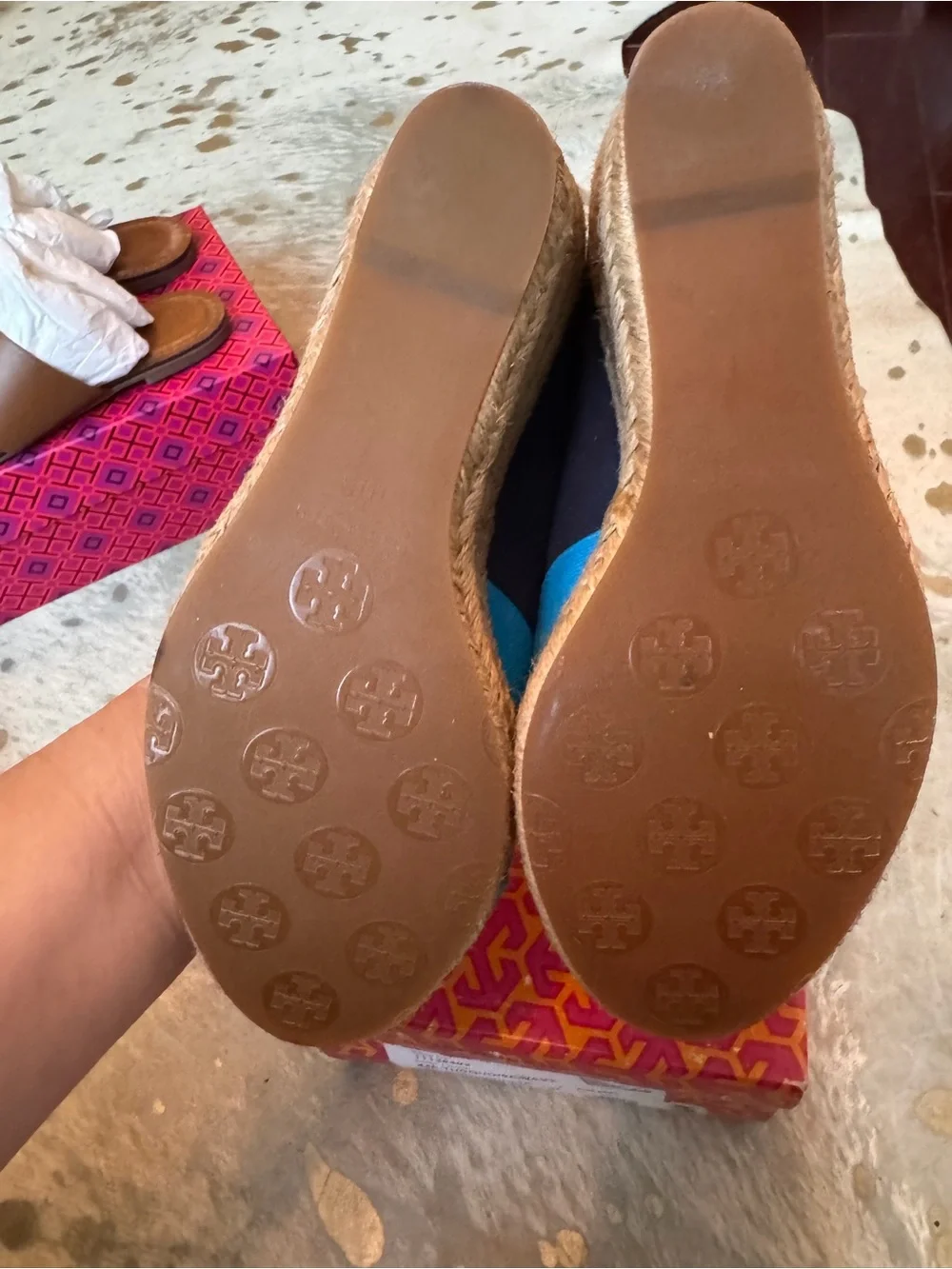 Women’s Tory Burch Blue Canvas Cross‑Front Espadrille wedges